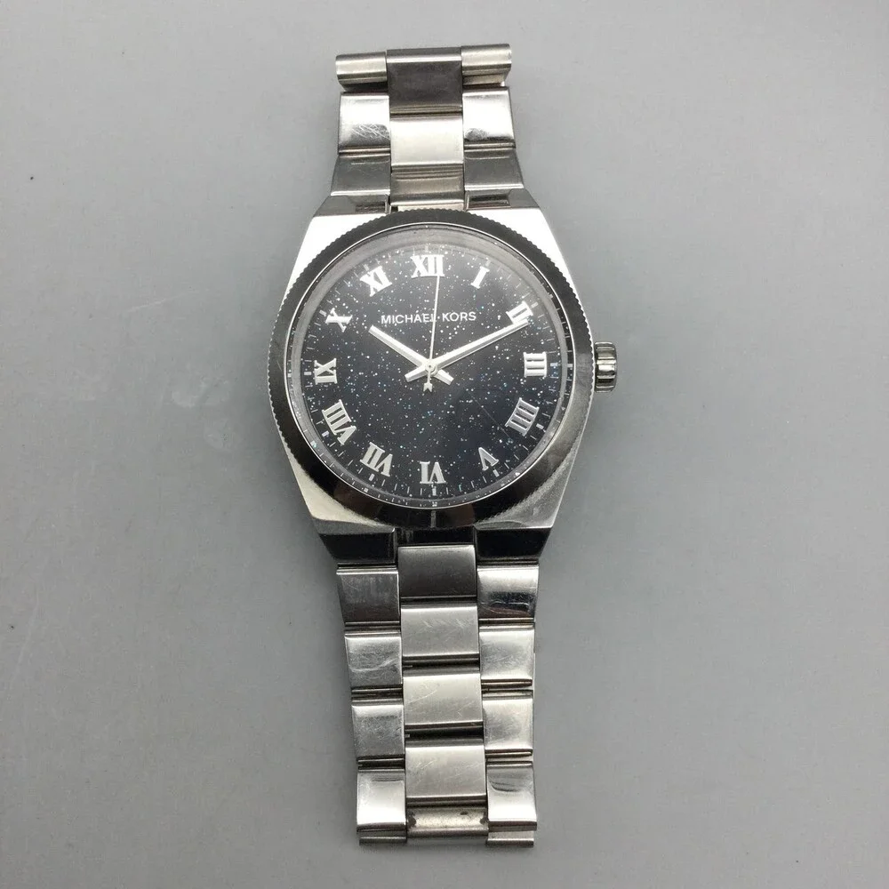 Michael Kors MK-6113 Channing Shimmer Womens Watch 38mm Black New Battery 7.5